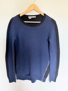360 CASHMERE 100% Cashmere Blue Black Side Zipper Sweater Womens sz S